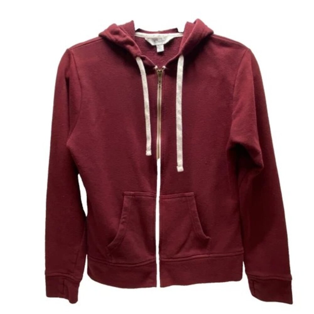 Curfew Full Zip‎ Hooded Sweatshirt Women's Medium Maroon Lightweight Stretch GUC
